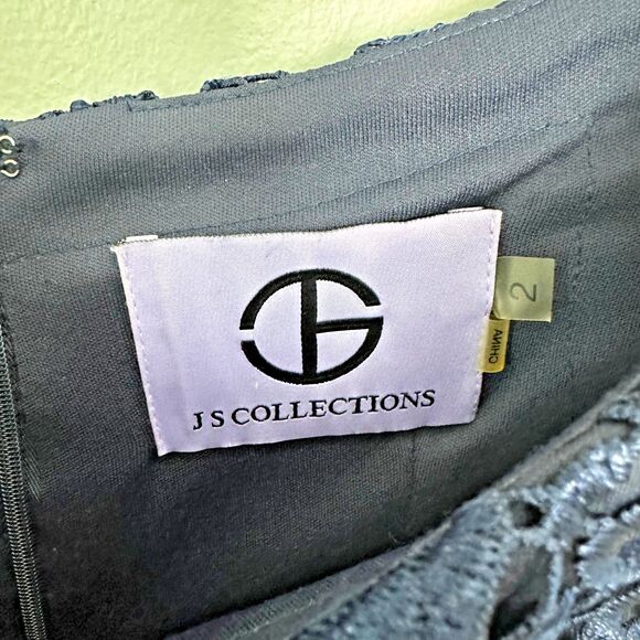 JS Collections Navy Cap Sleeve Lace Midi Dress Womens Size 2 - Picture 4 of 8